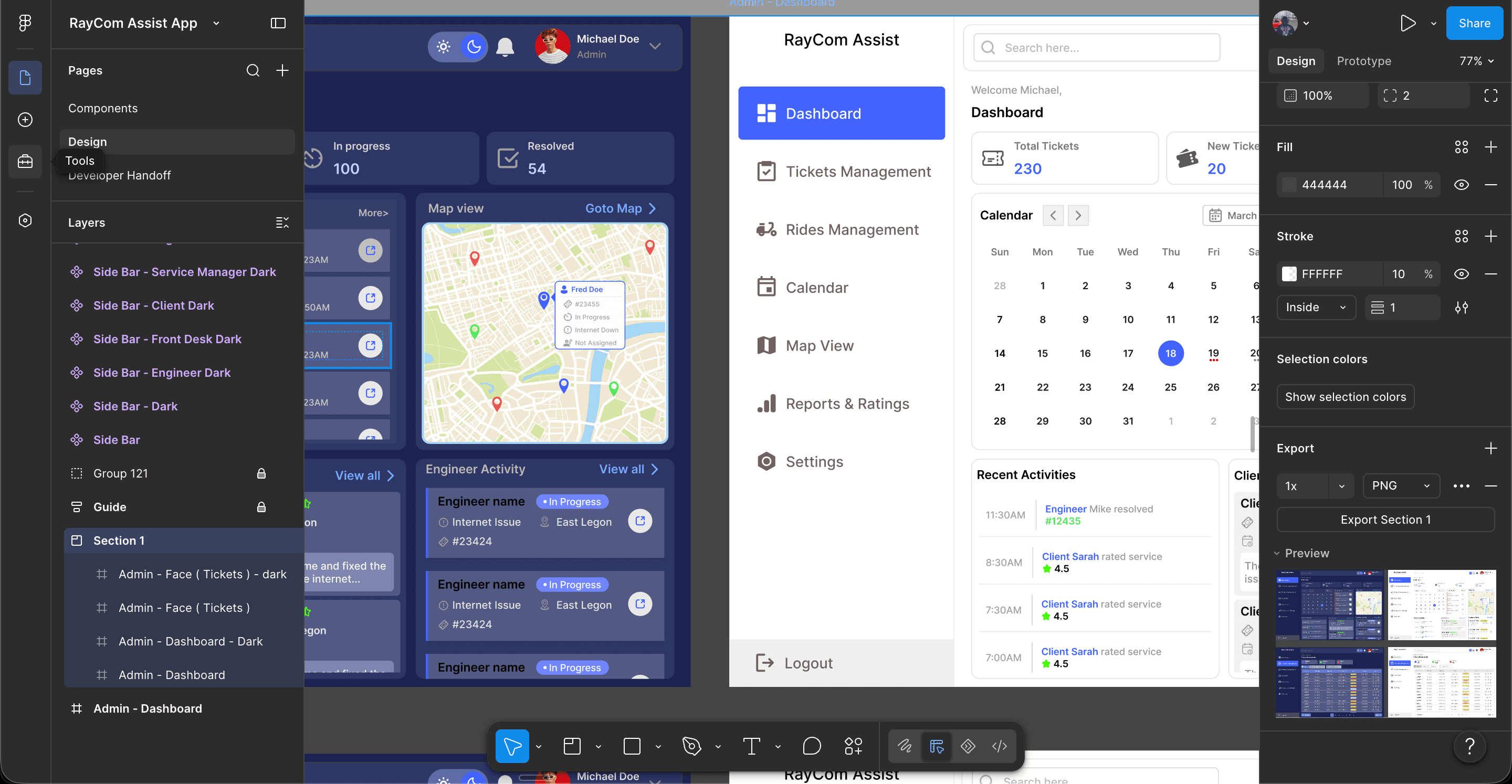 The dispatch dashboard, showing job counts, a rider map and an activity feed