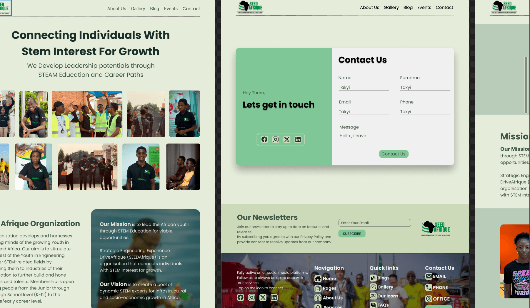 The SEED Afrique site design, laid out in Figma