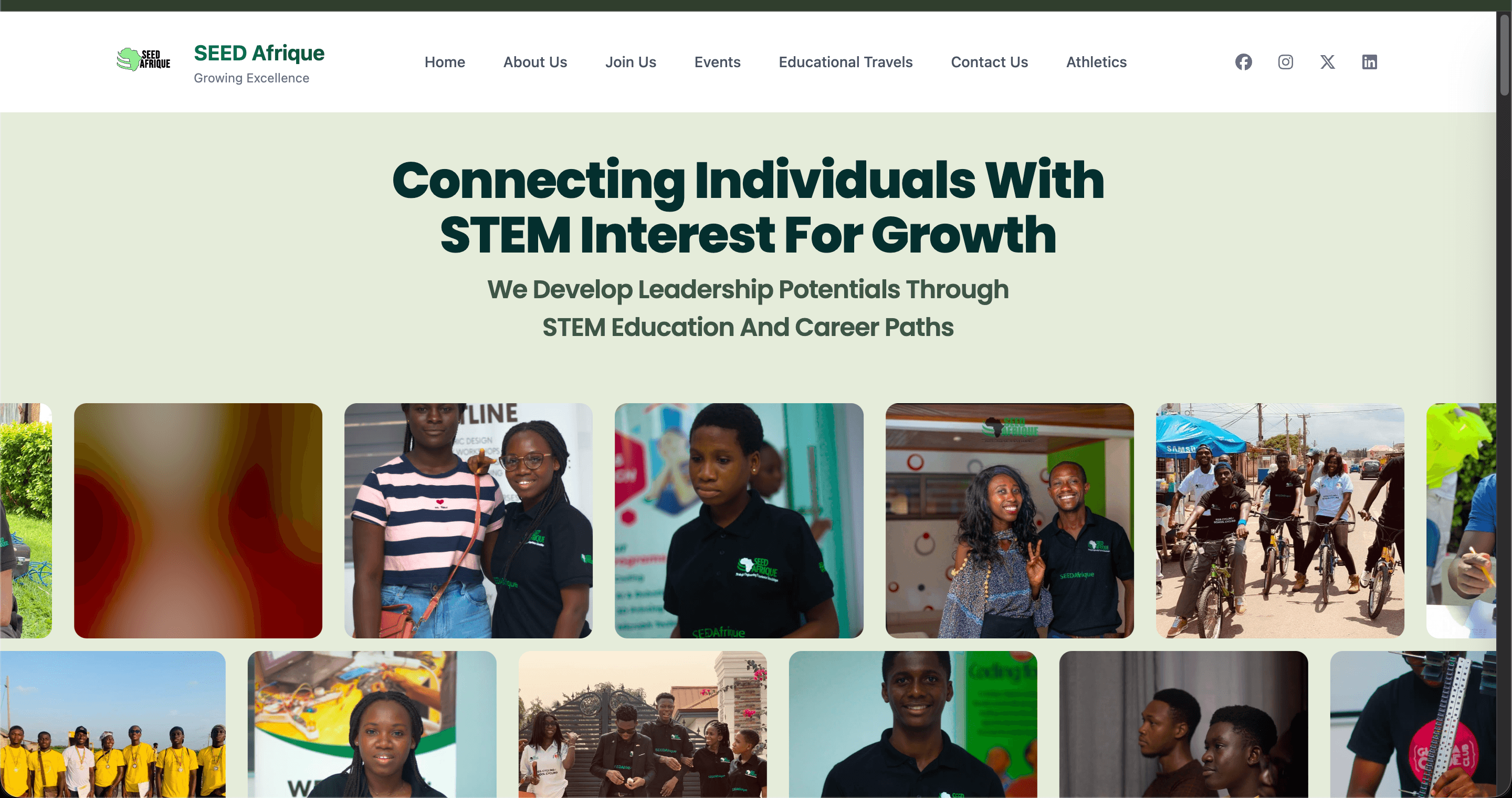 The live SEED Afrique homepage