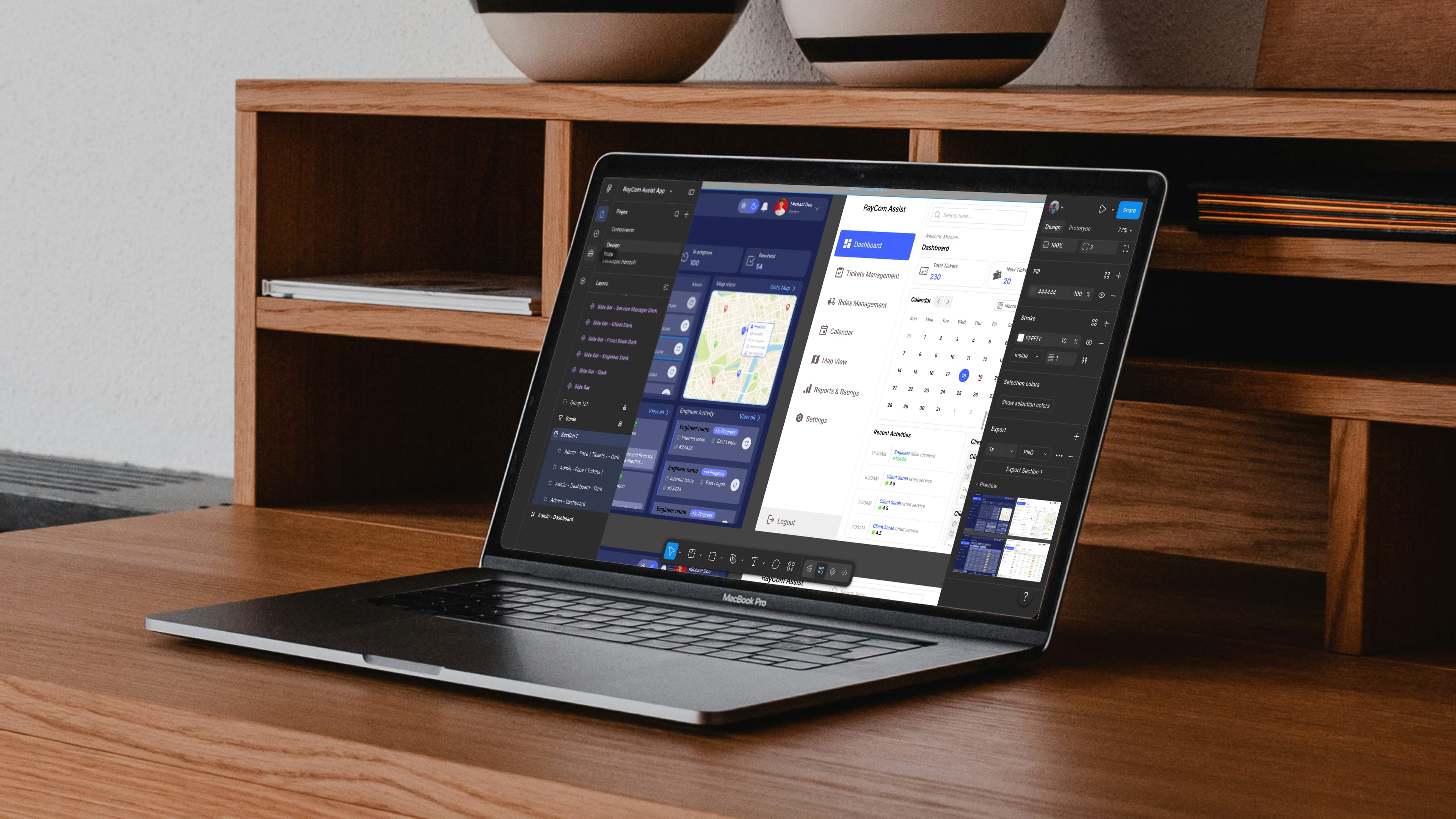 The full screen flow for the dispatch system, wired together in Figma